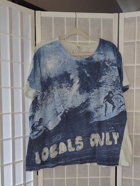 Magnolia Pearl Locals Only White Crewneck Tee with Subtle Pale Blue Trim